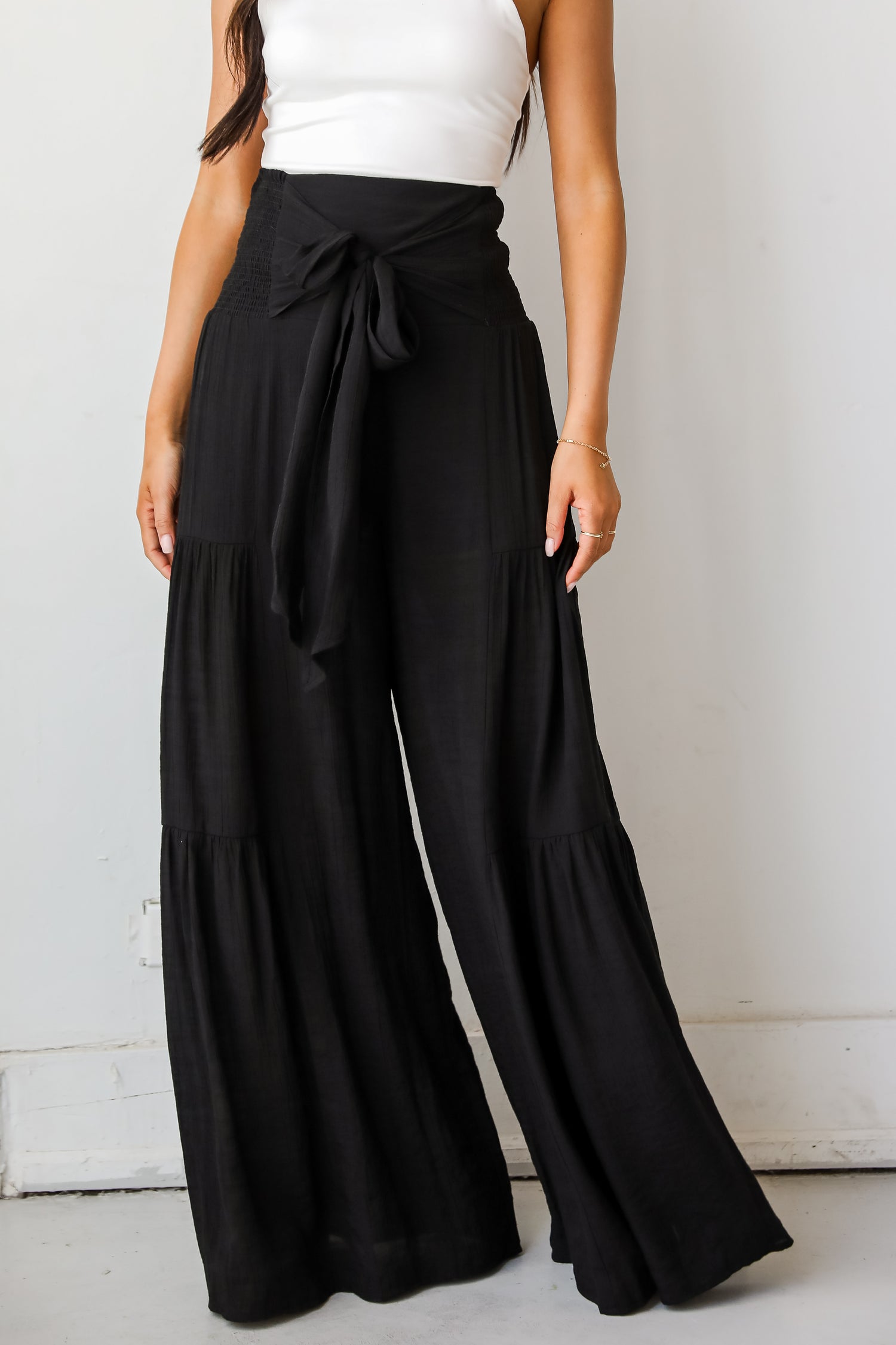 flowy tiered black Wide Leg Pants