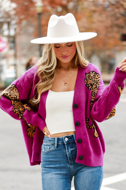 Magenta Tiger Oversized Sweater Cardigan