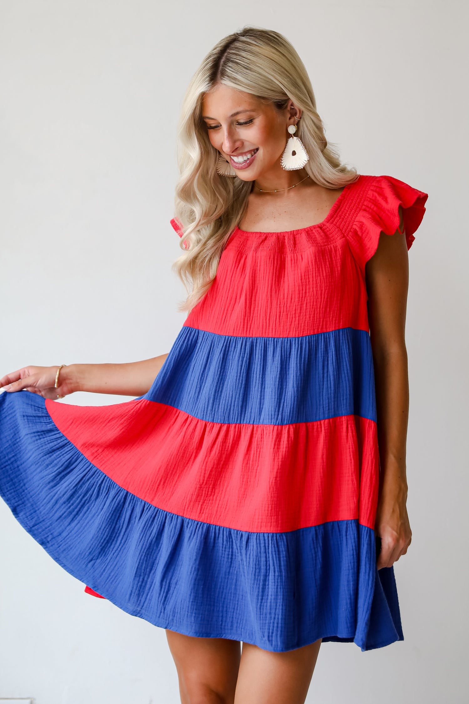 Dandy Darling Linen Tiered Color Block Mini Dress