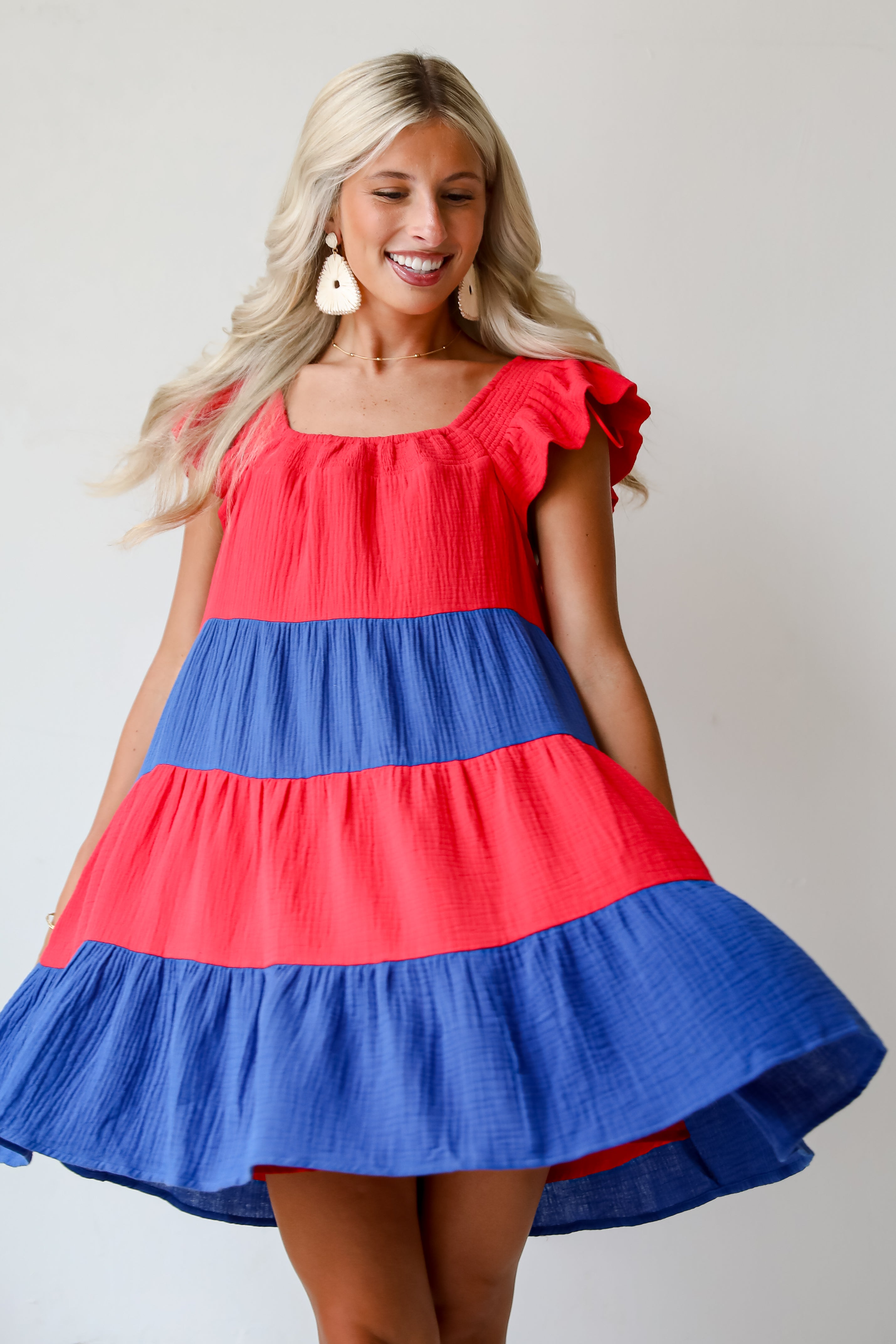 Dandy Darling Linen Tiered Color Block Mini Dress