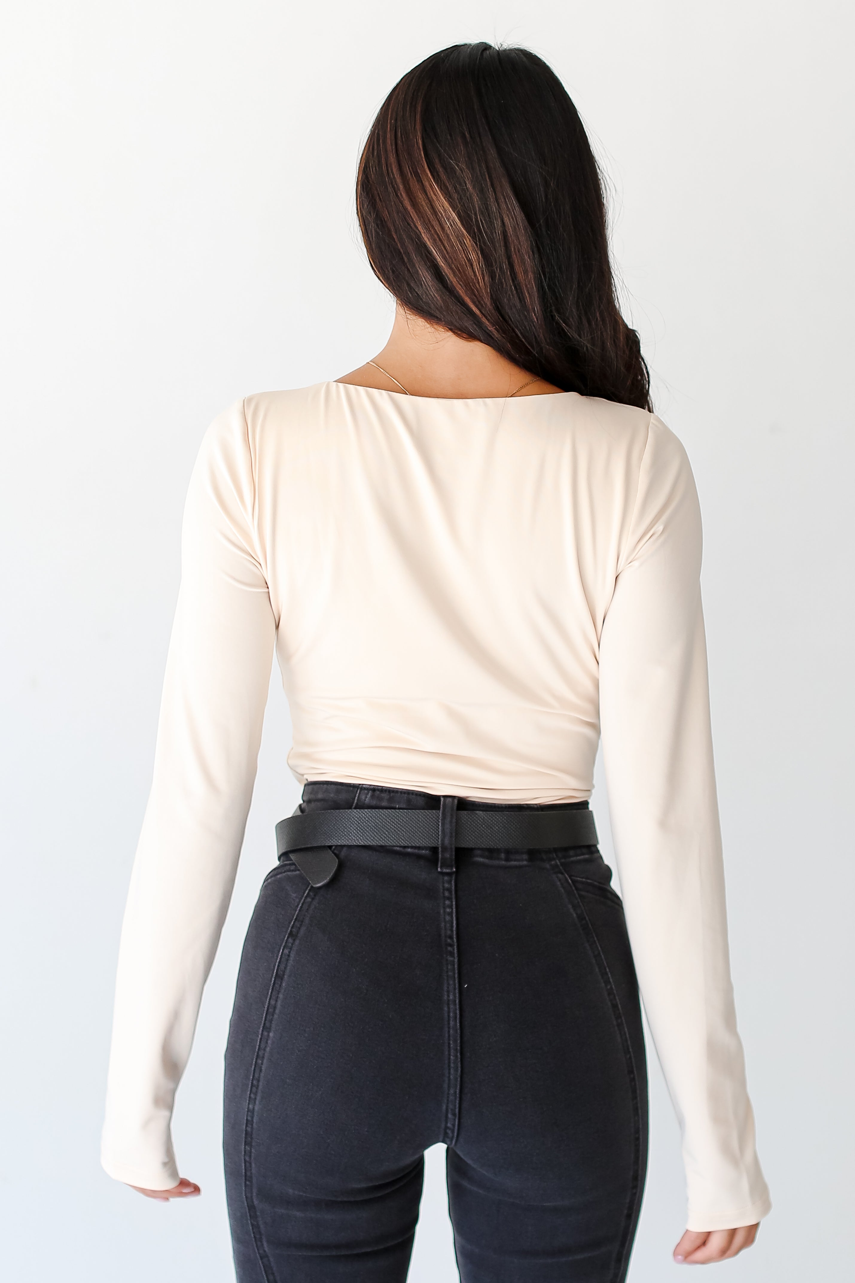 nude V-Neck Long Sleeve Bodysuit back view