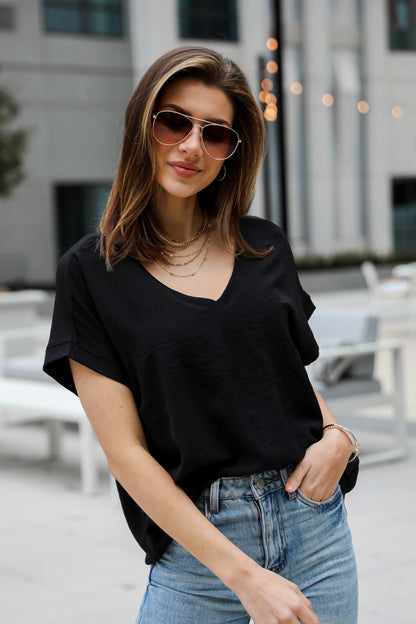 black v neck Oversized Blouse