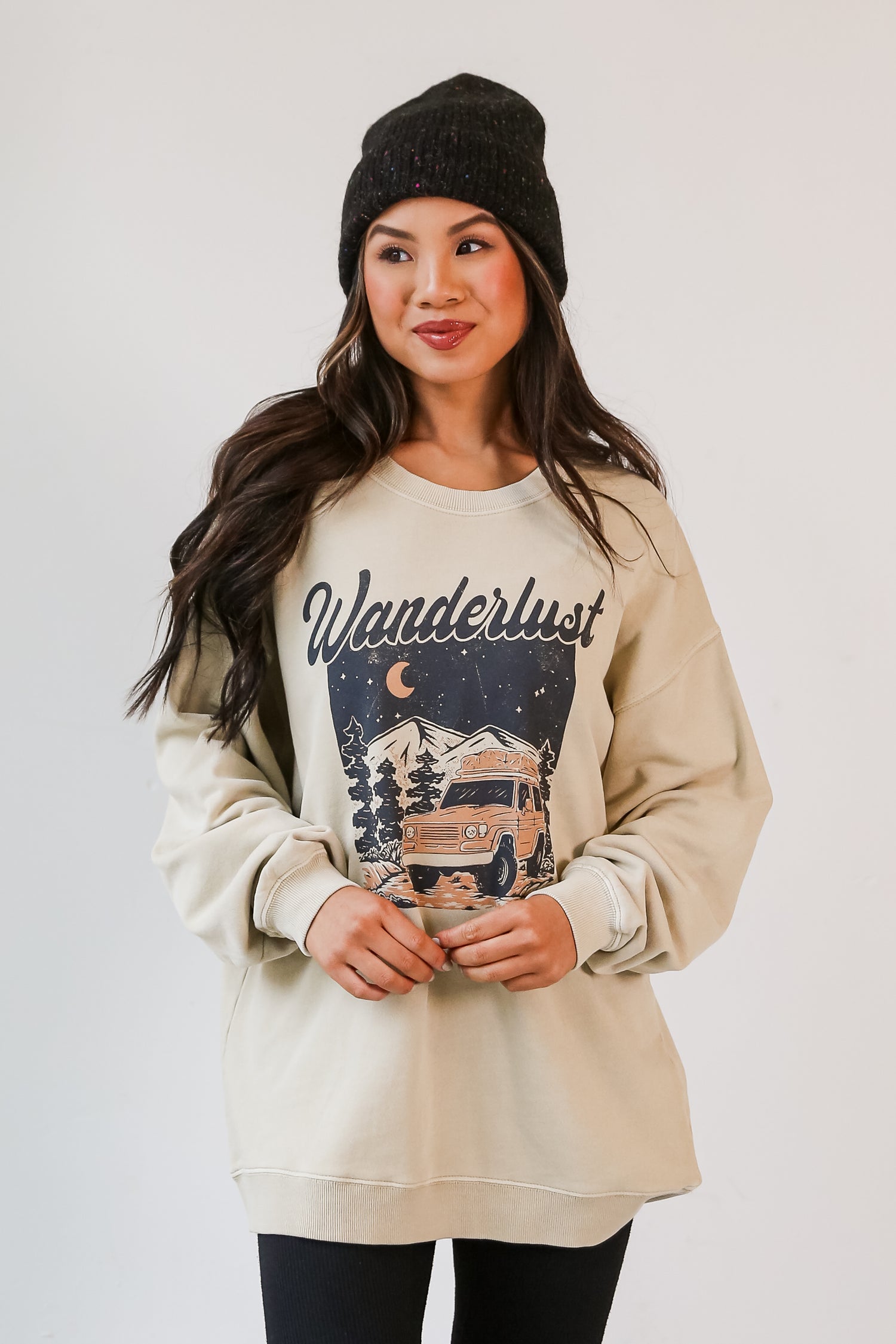 Taupe Wanderlust Sweatshirt front view