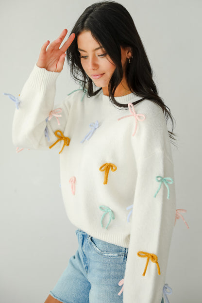 Adorable Concept Off White Bow Sweater