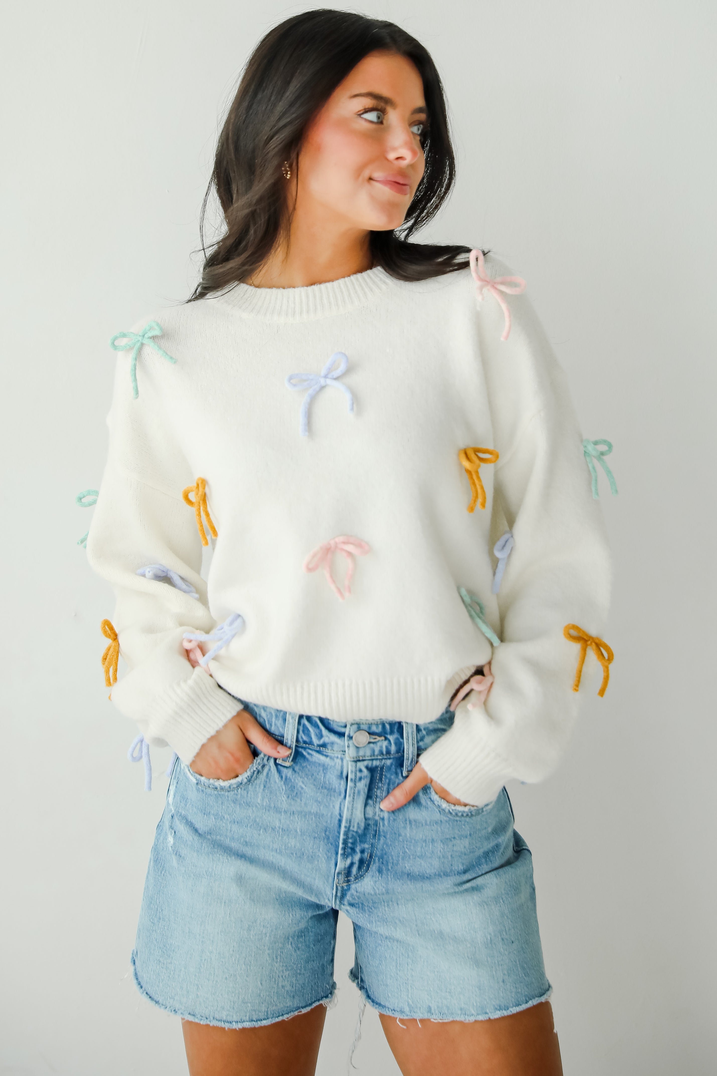 Adorable Concept Off White Bow Sweater