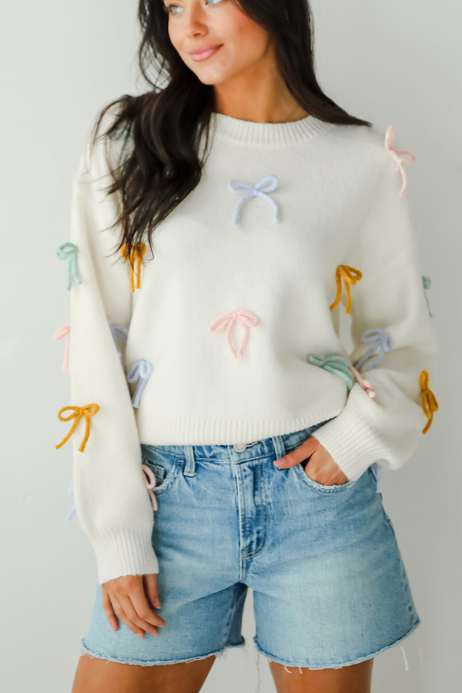 Adorable Concept Off White Bow Sweater