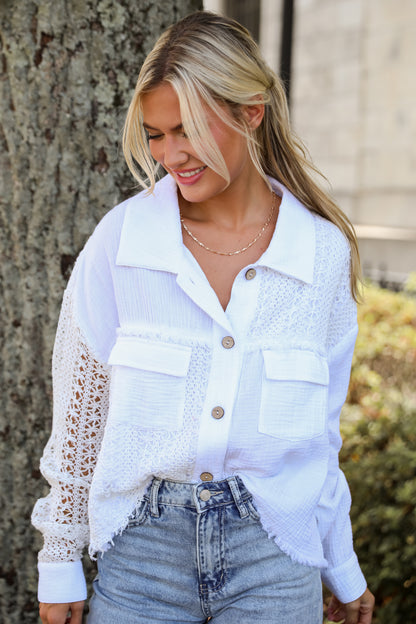 Dearly Adored White Linen Crochet Blouse