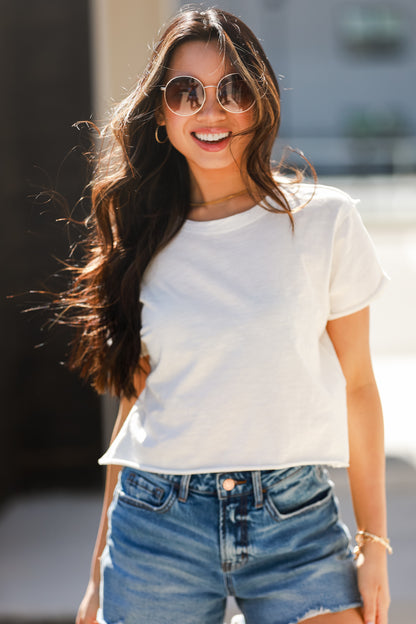 White Cropped Tee