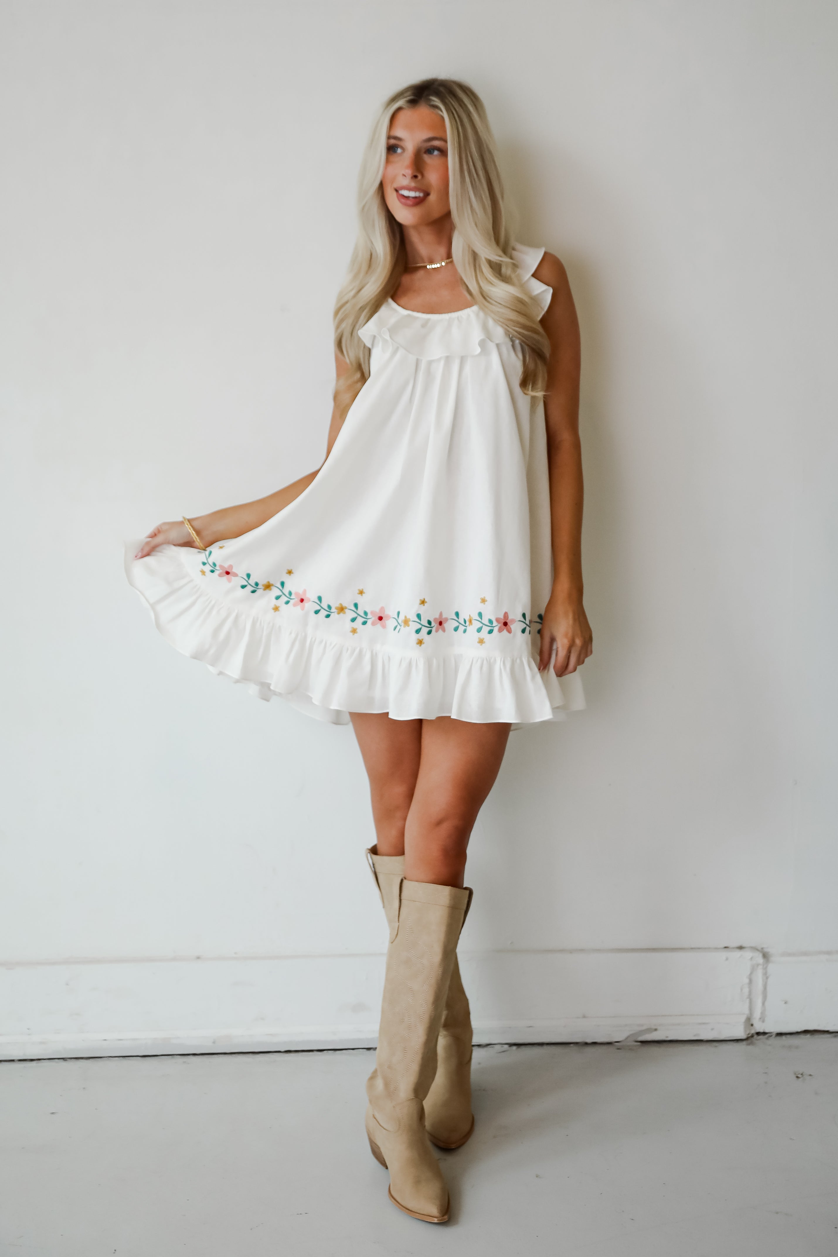 Garden Cutie Floral Embroidered Mini Dress