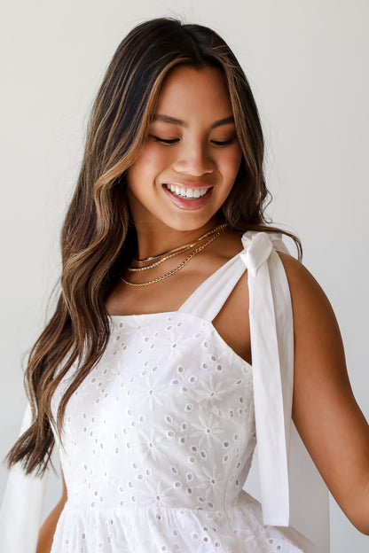 White Eyelet Tiered Mini Dress