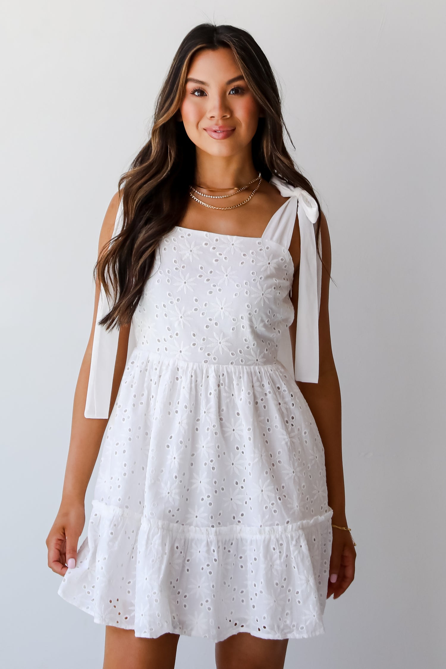 White Eyelet Tiered Mini Dress