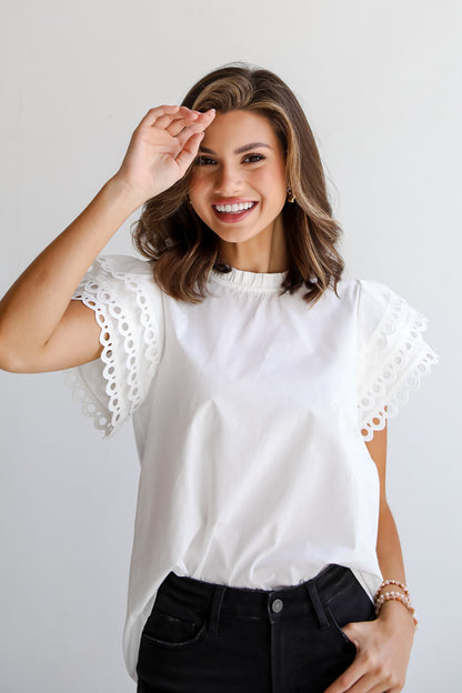 White Eyelet Sleeve Blouse