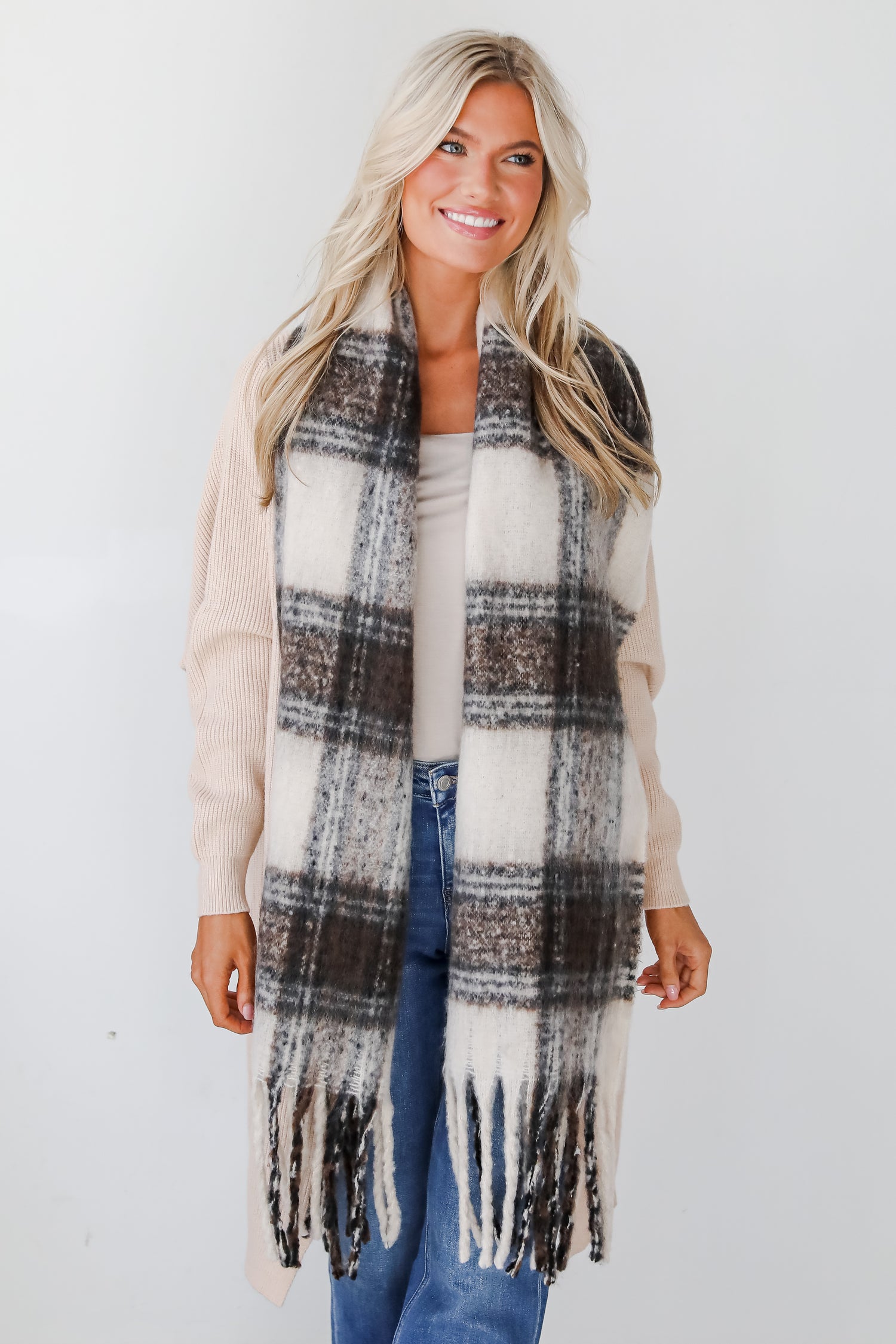 Snuggly Elevation Plaid Fringe Scarf