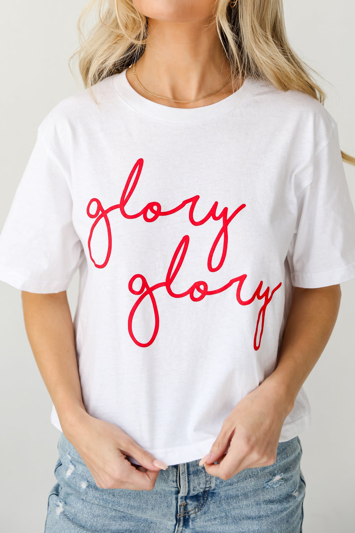 White Glory Glory Cropped Tee on model