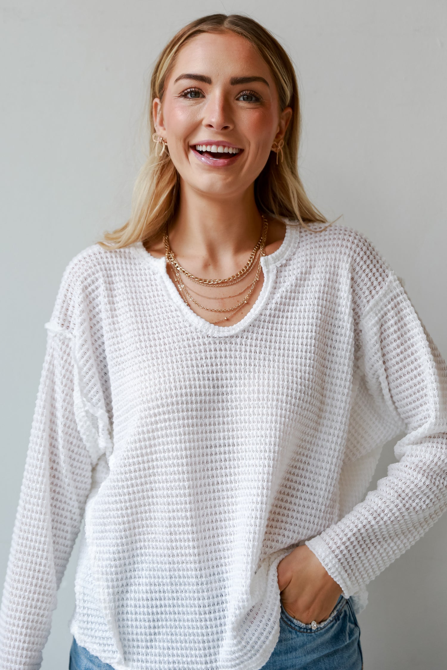 white long sleeve top