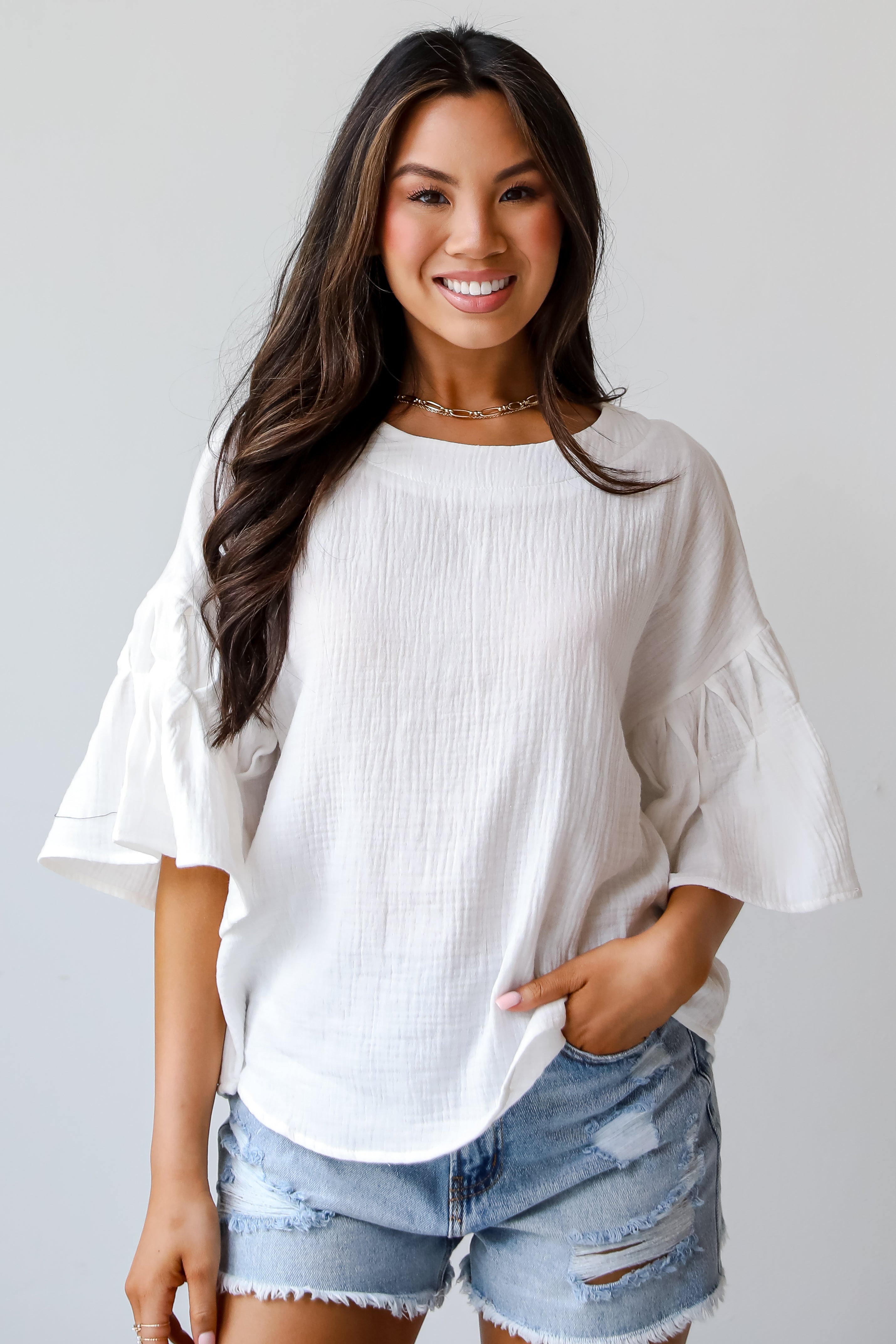 Bright Affection White Linen Blouse