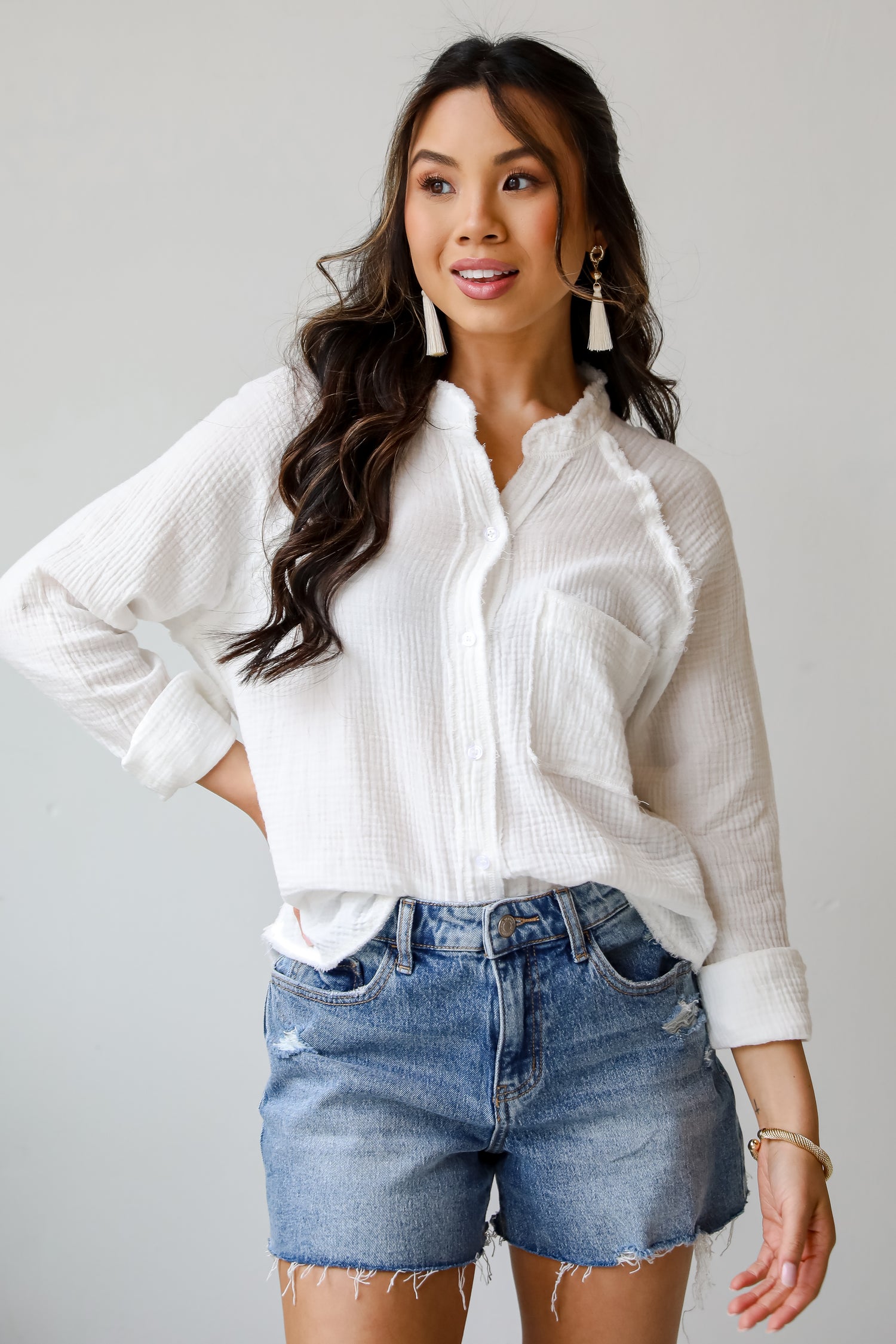 boho White Linen Blouse