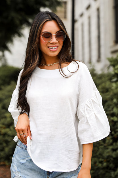 Bright Affection White Linen Blouse