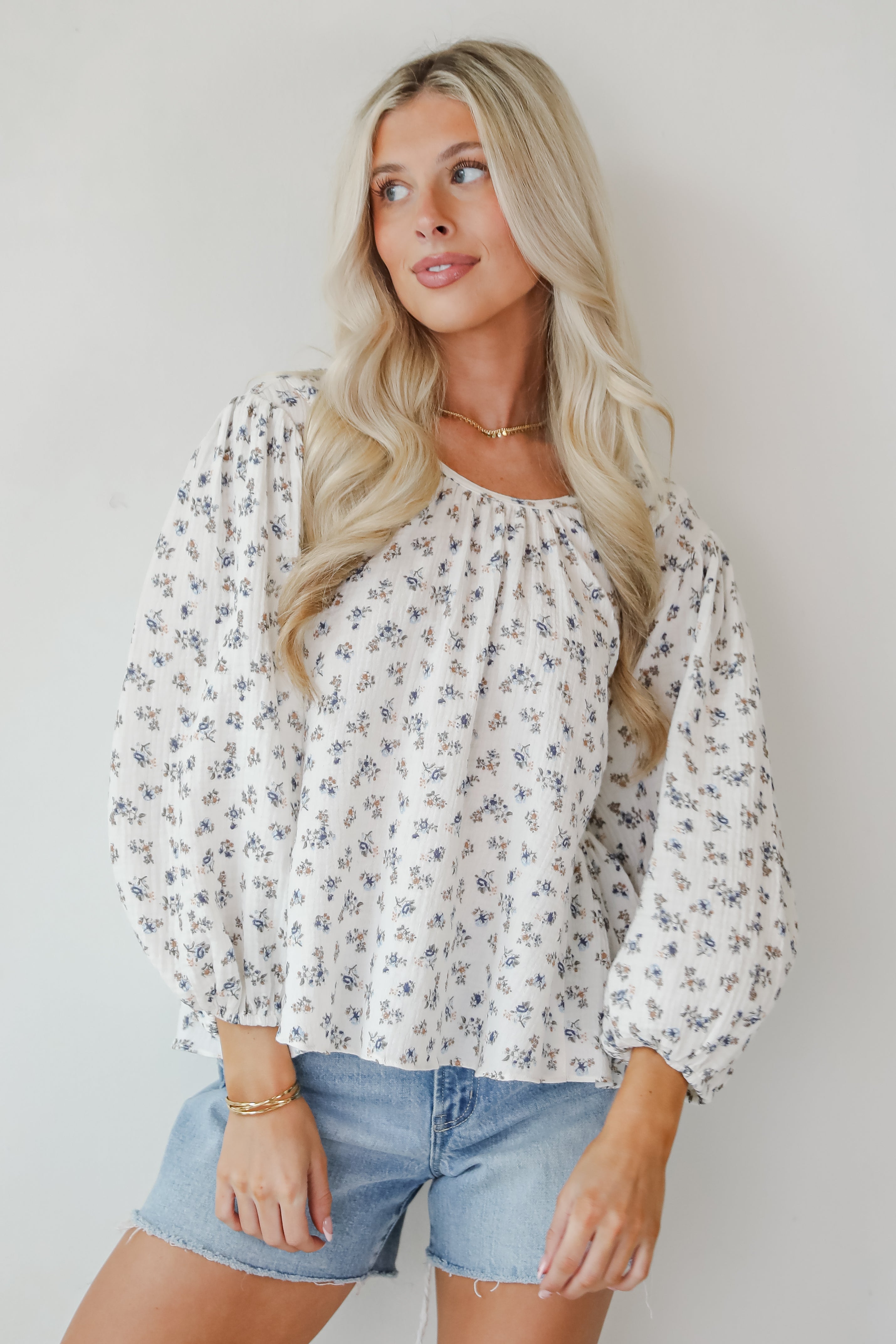 Spring Invite White Linen Floral Blouse