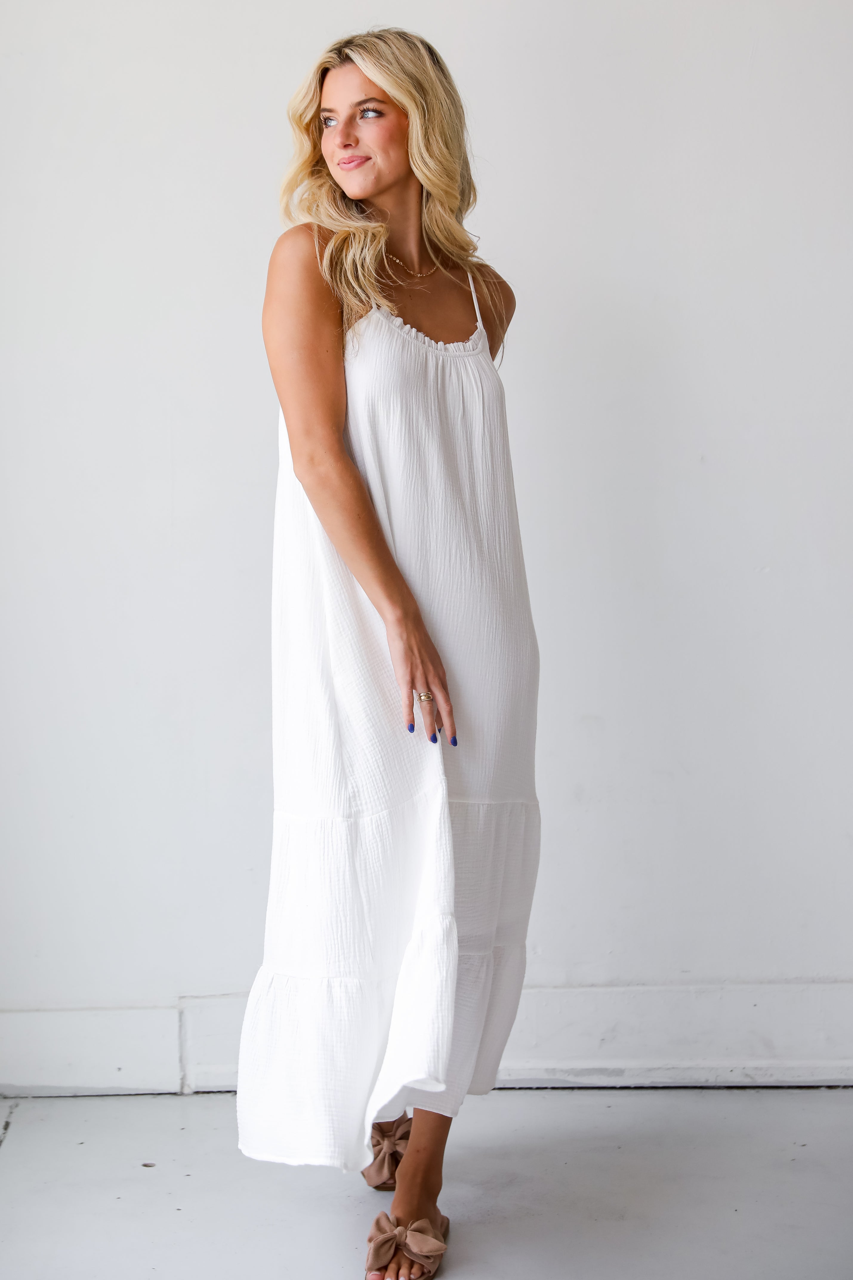 Sunkissed Cutie White Linen Maxi Dress