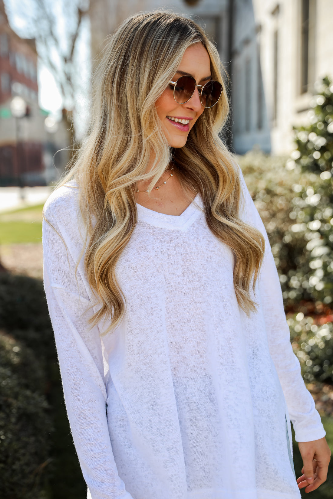 basic White Long Sleeve Knit Top