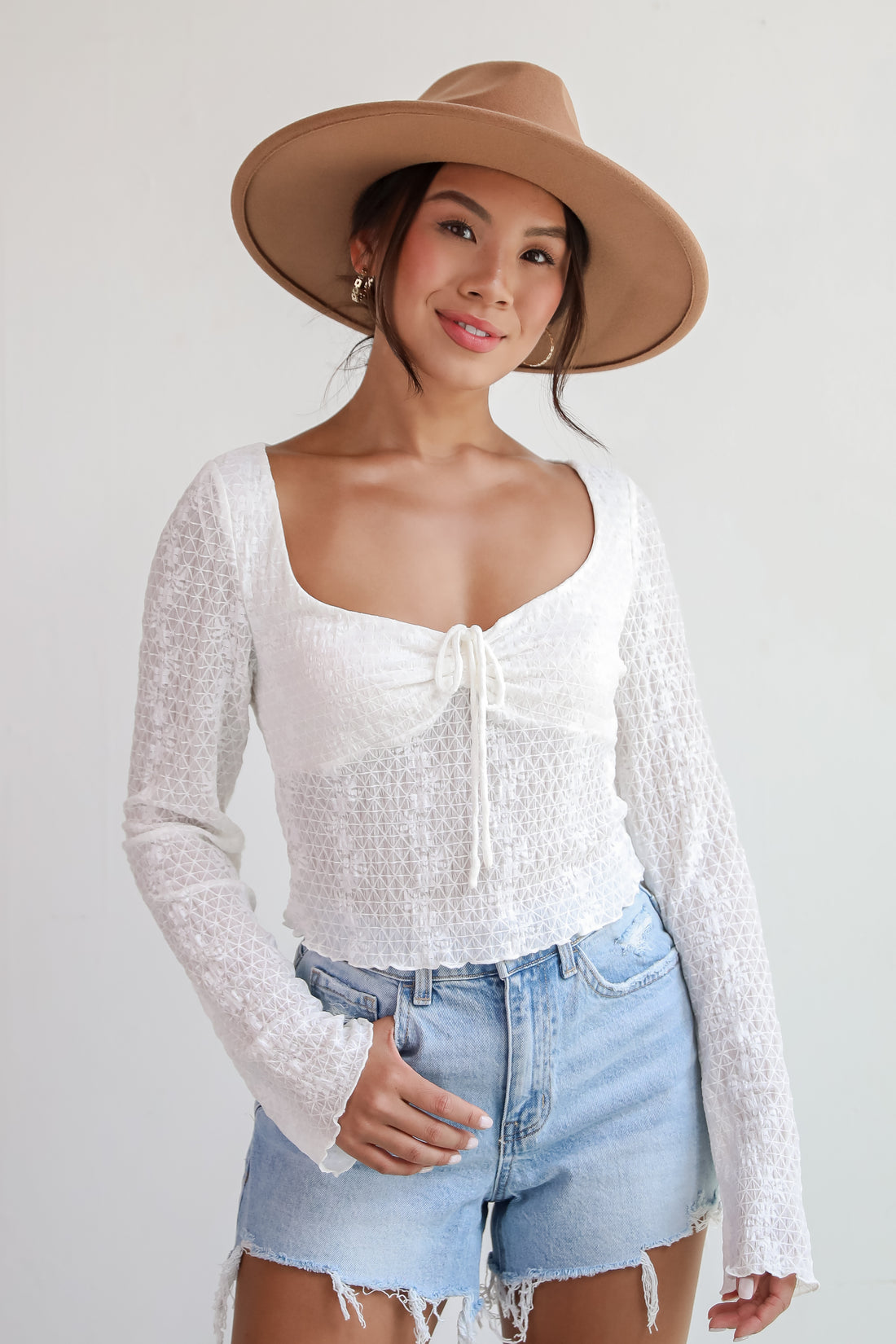 Trendsetting Cuteness White Mesh Blouse