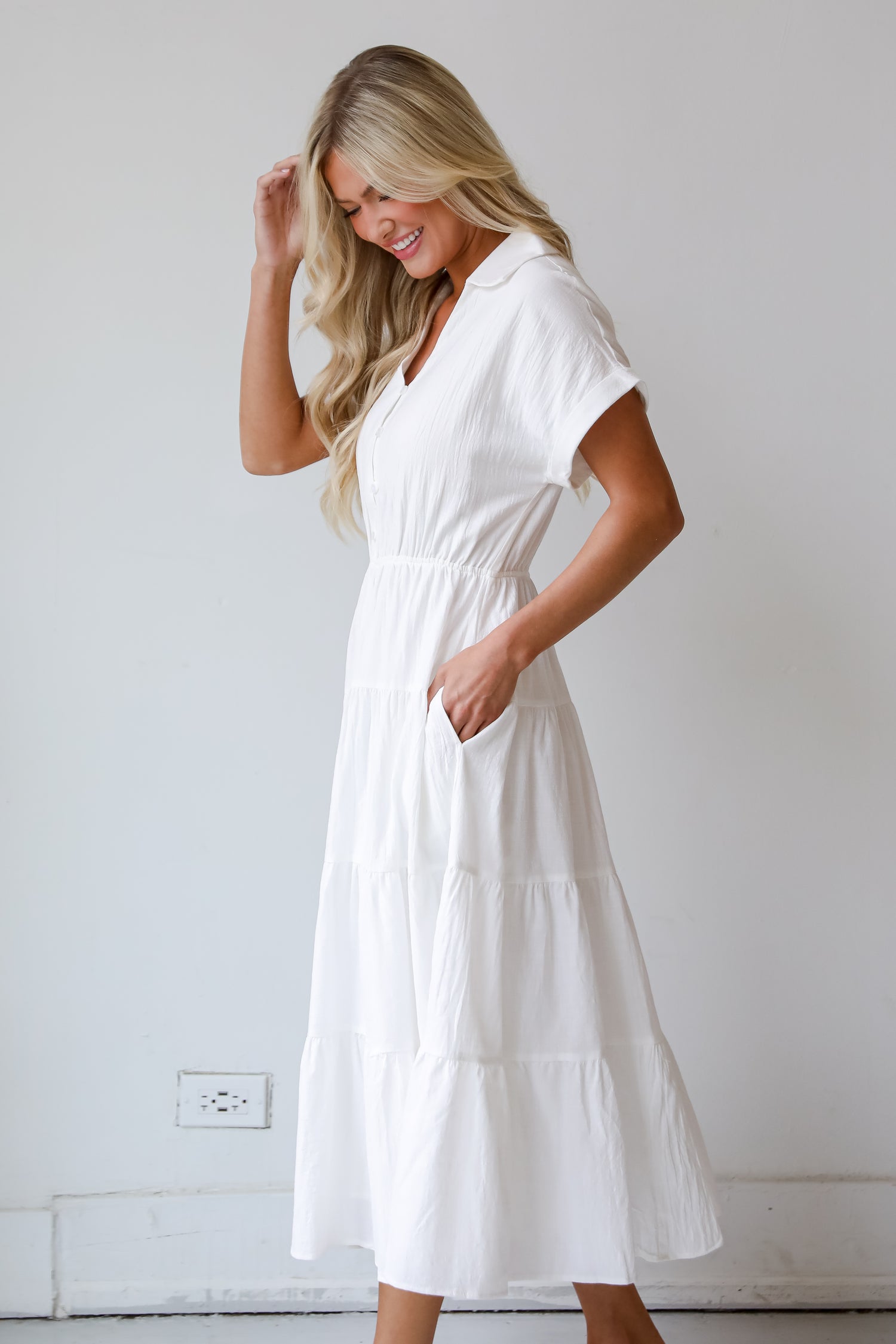 Summer Standard Off White Tiered Midi Dress