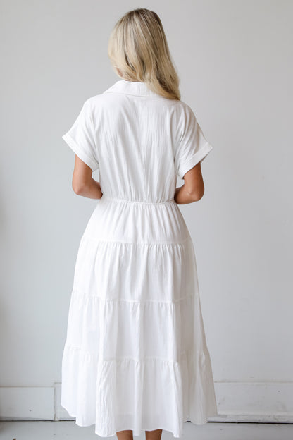 Summer Standard Off White Tiered Midi Dress