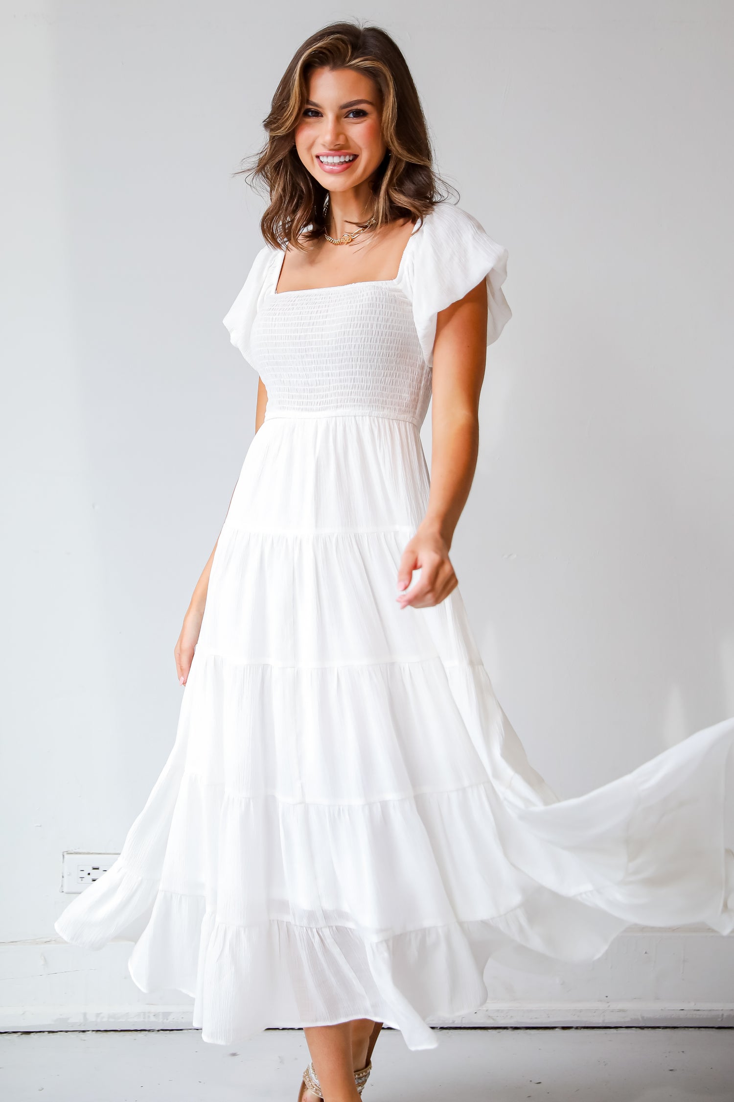 White Tiered Maxi Dress