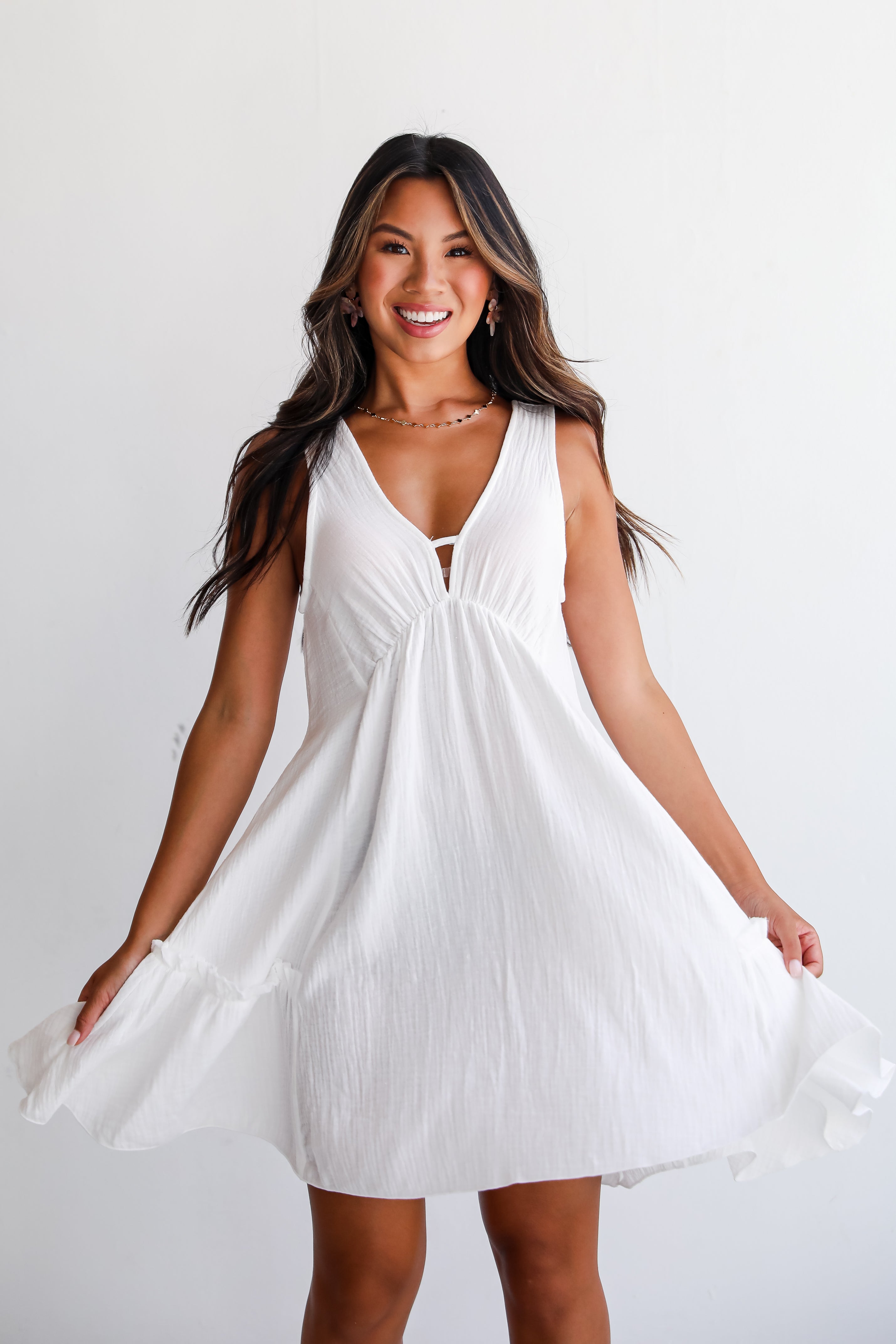 Distinctly Perfect White Linen Mini Dress