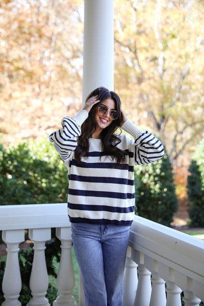 Comfy Darling Off White Striped Sweater