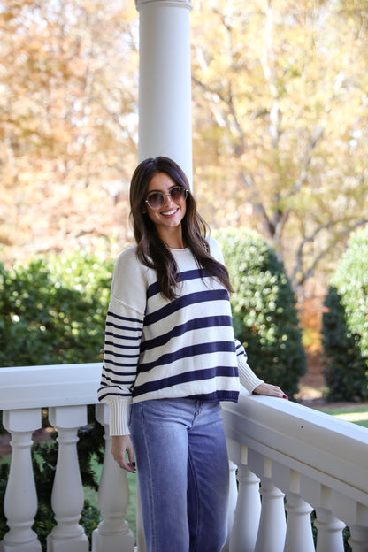 Comfy Darling Off White Striped Sweater