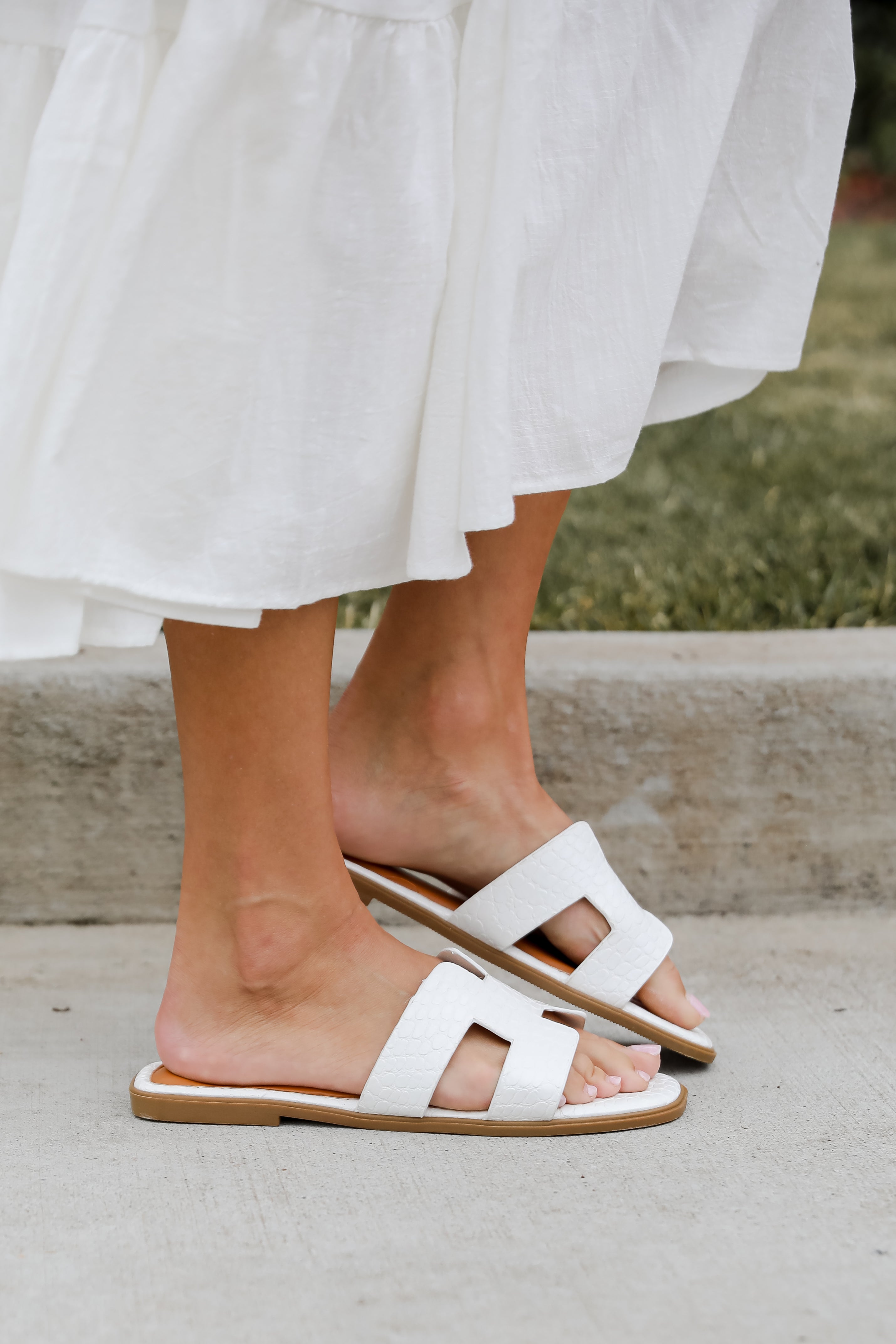 Take The Chance White Slide Sandals