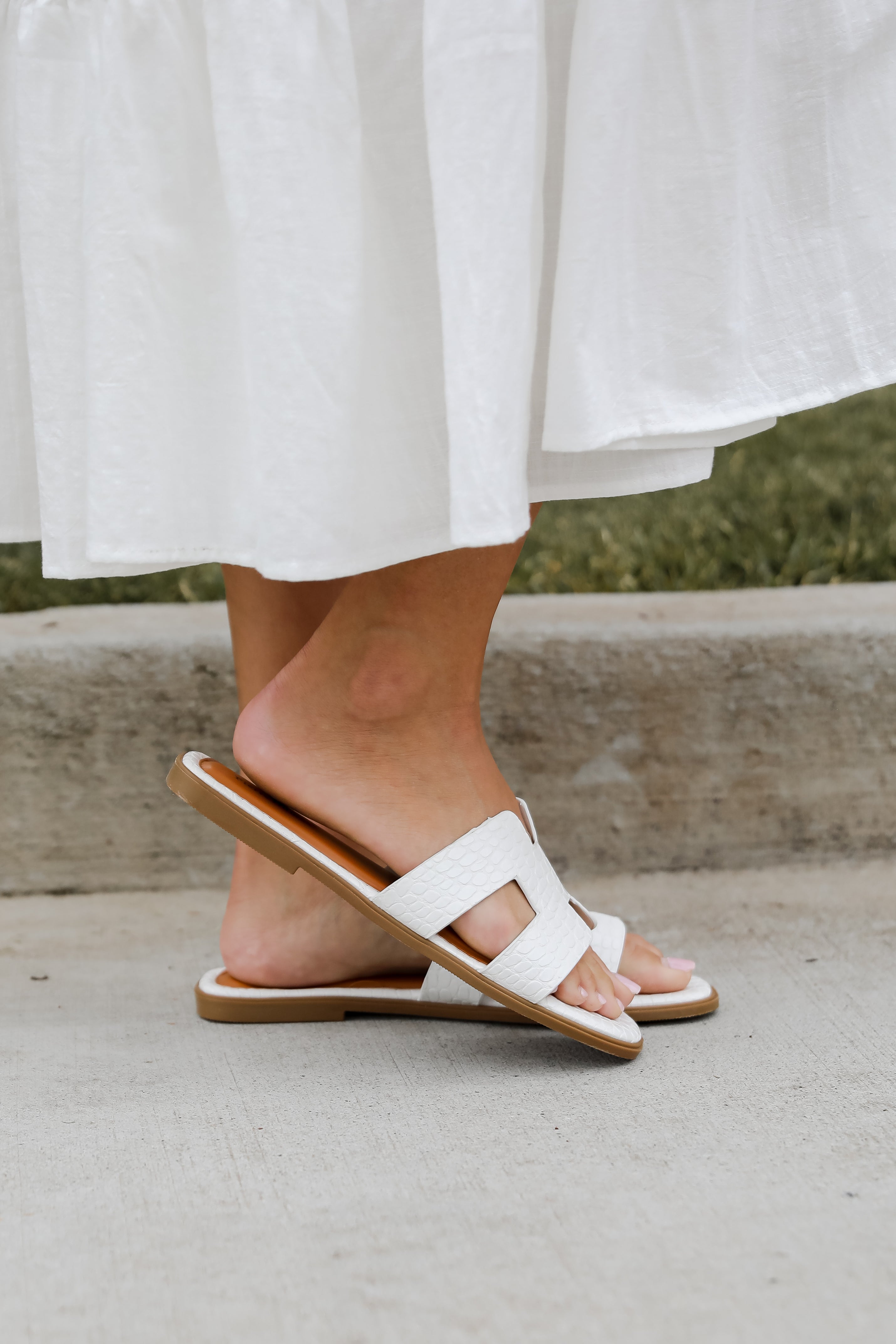 Take The Chance White Slide Sandals