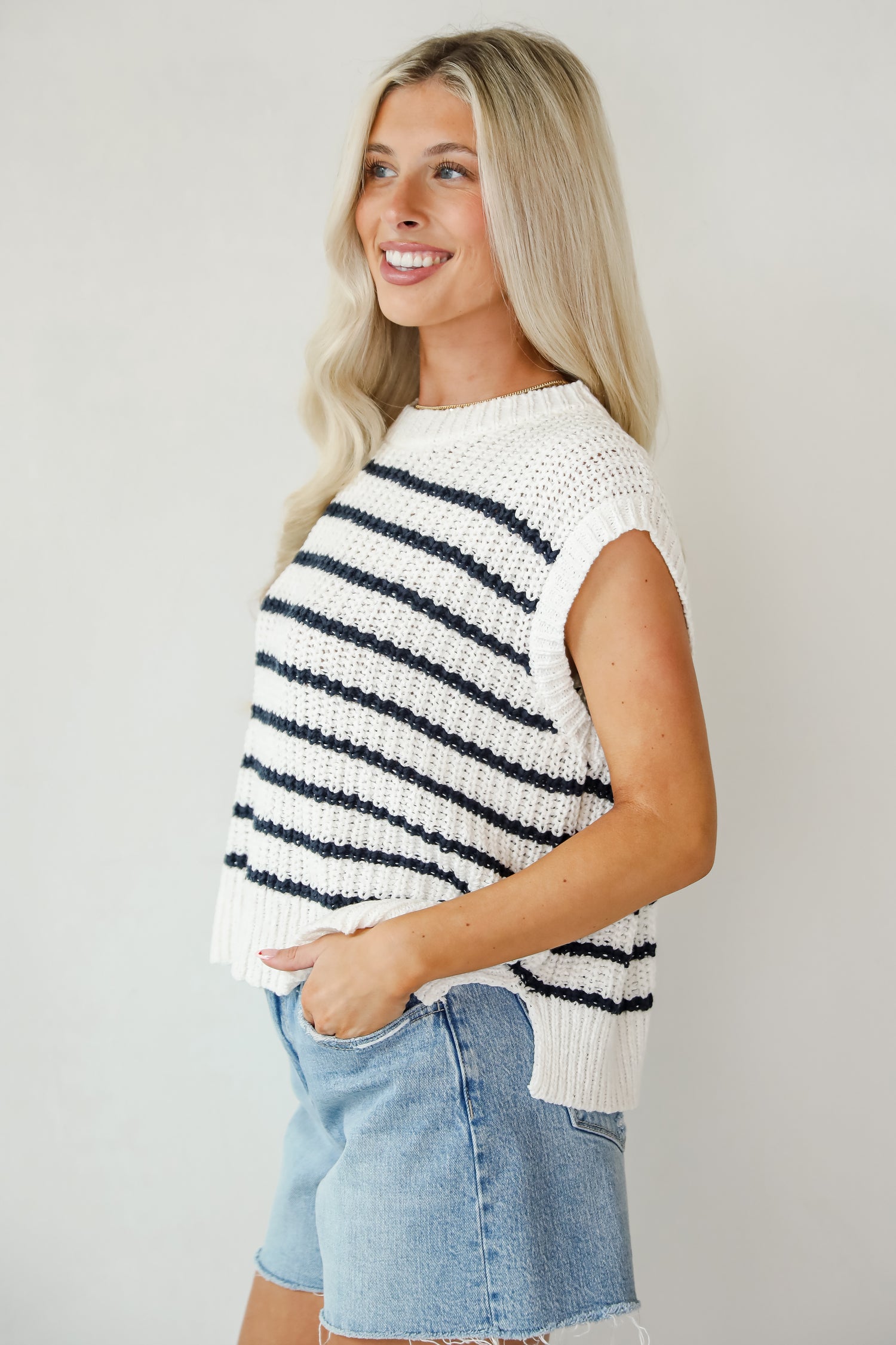 Real Allure White Striped Knit Top