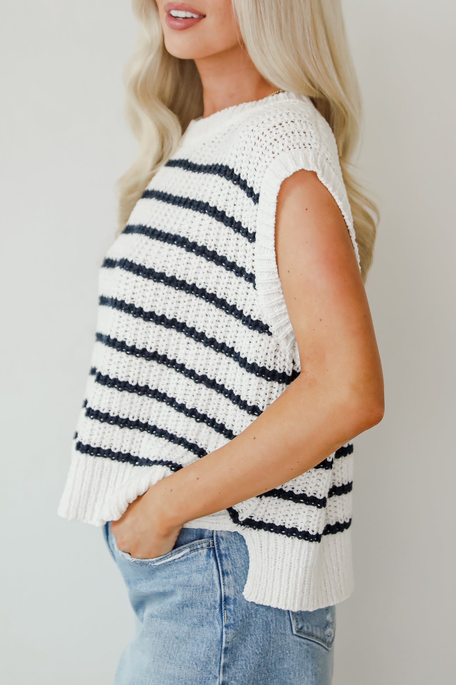 Real Allure White Striped Knit Top