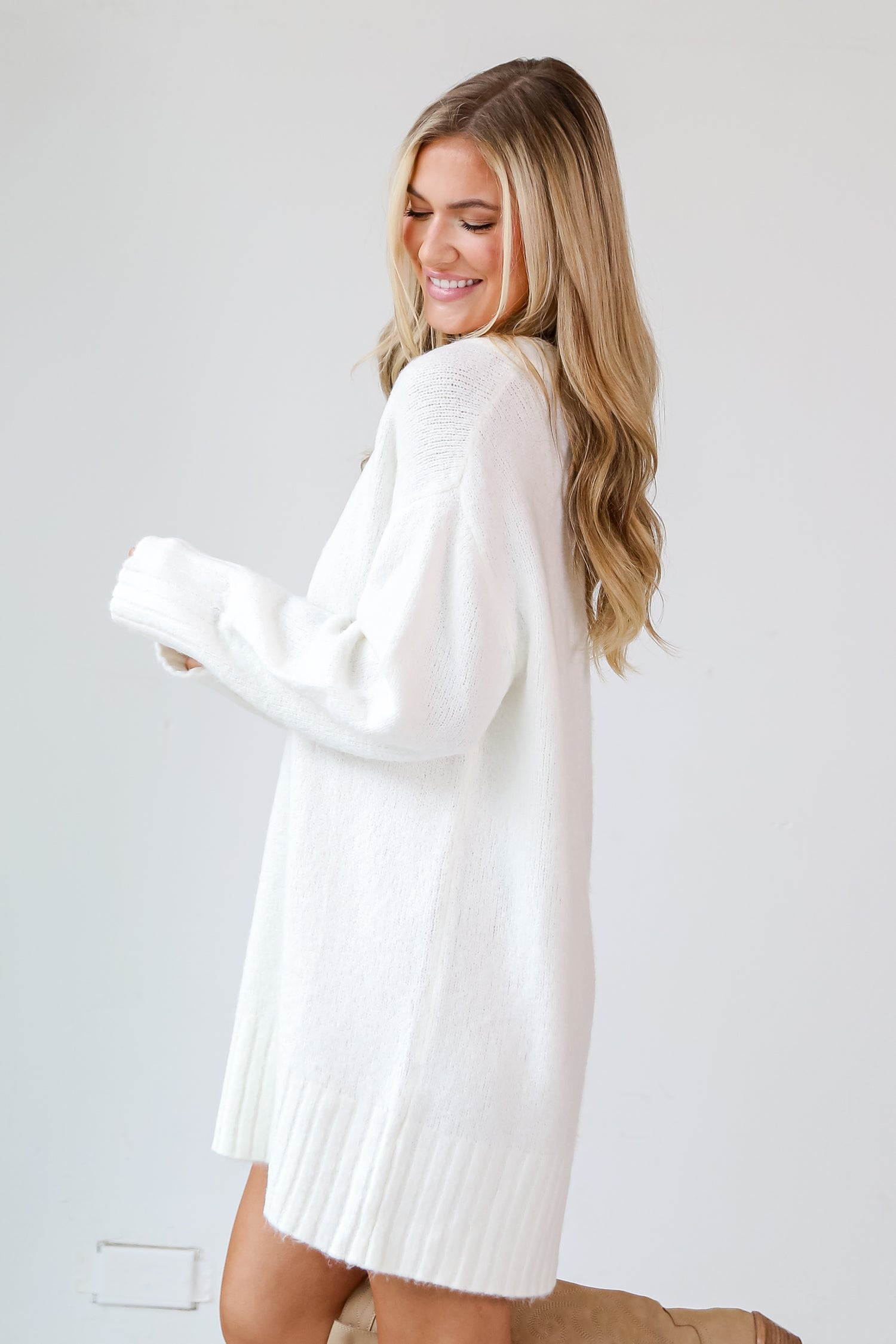 Ivory Mini Sweater Dress side view