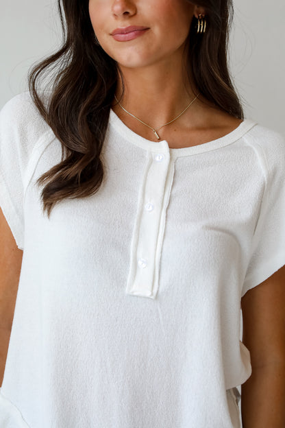 Kaylee White Knit Henley Tee