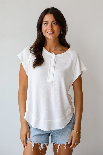 Kaylee White Knit Henley Tee