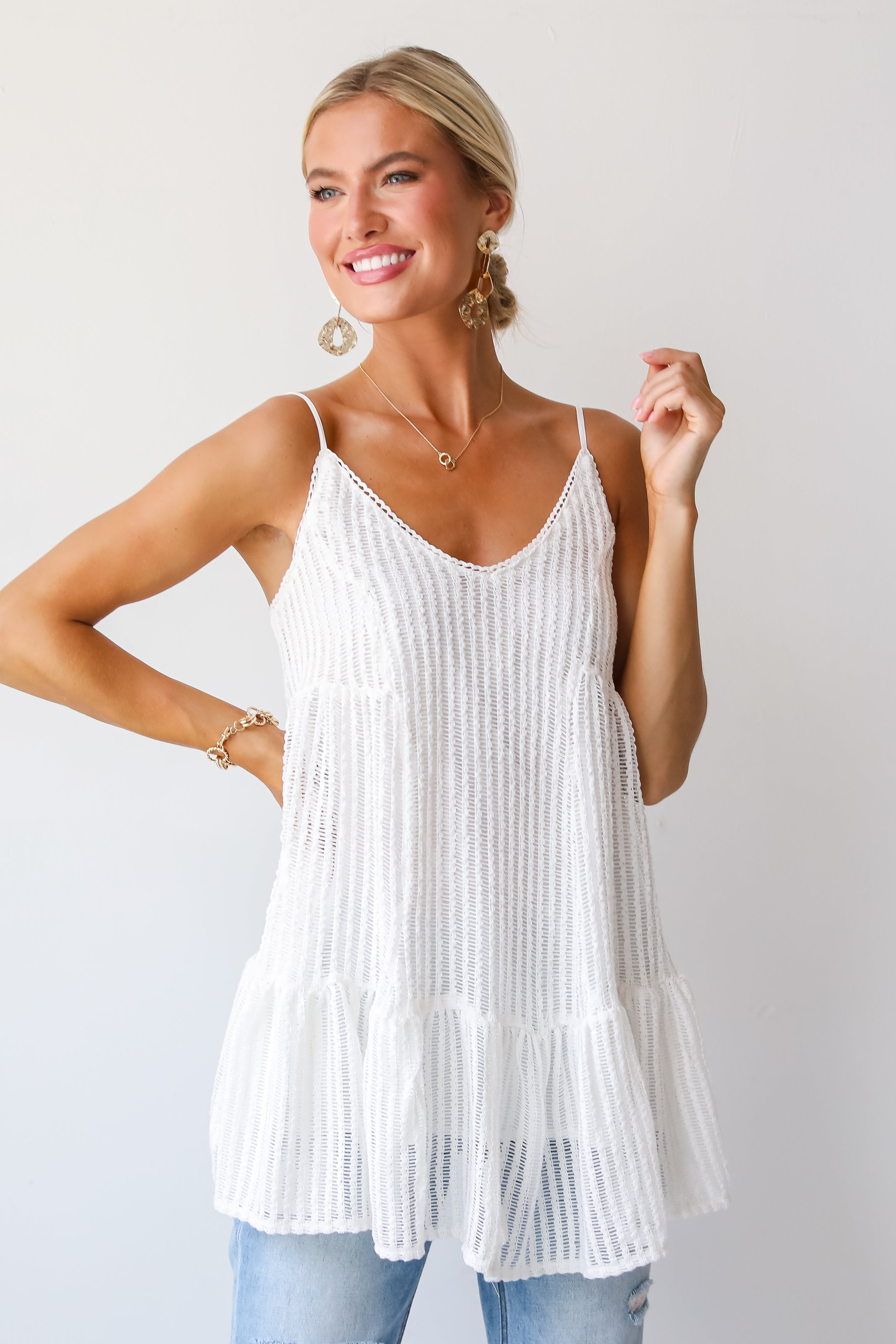 Expert Sweetness White Crochet Knit Tunic