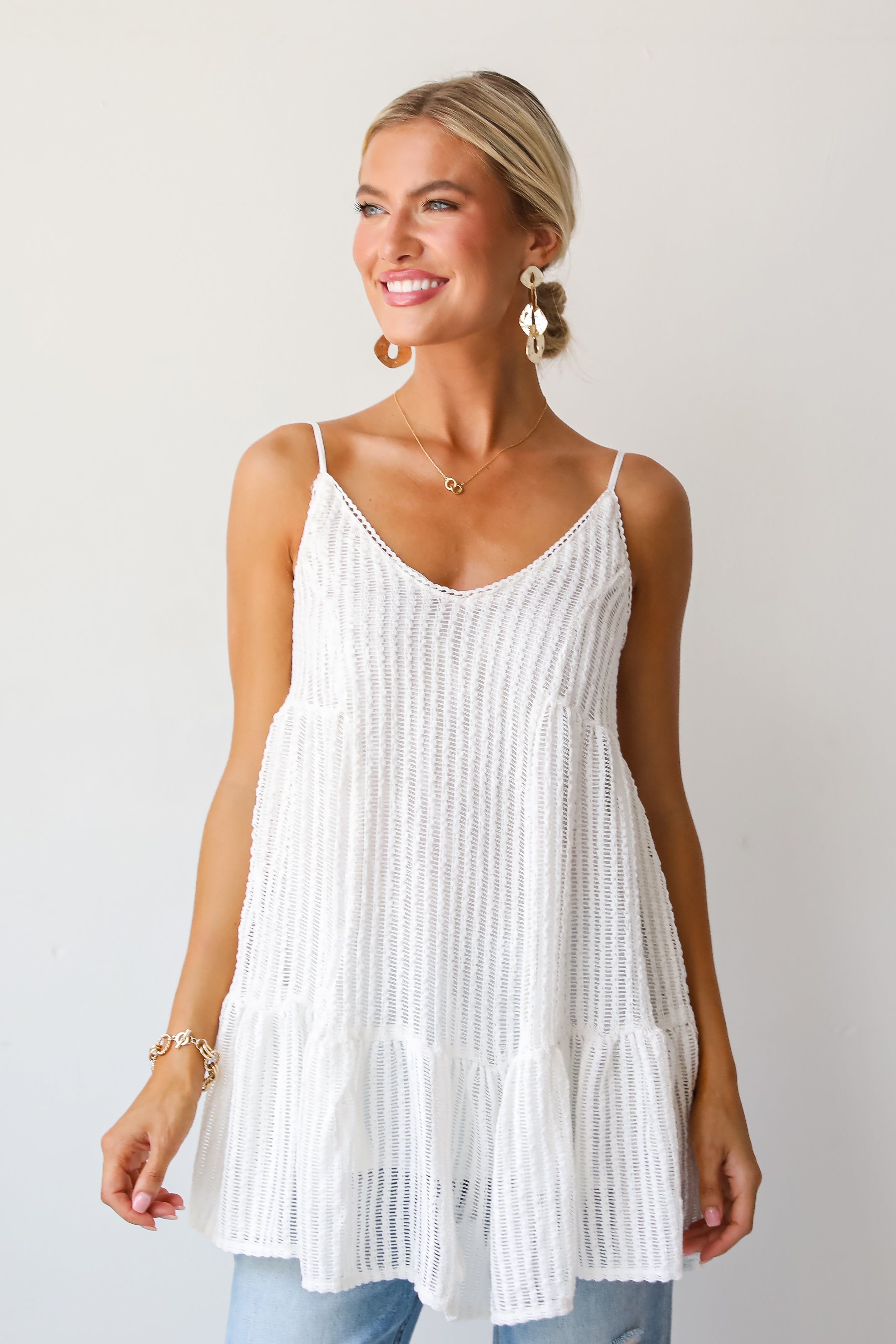 Expert Sweetness White Crochet Knit Tunic