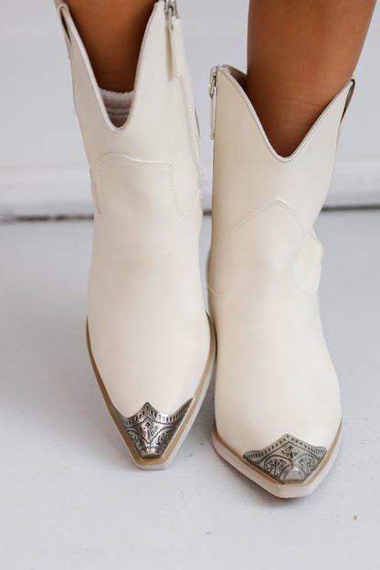 Stride In Style Off White Western Booties