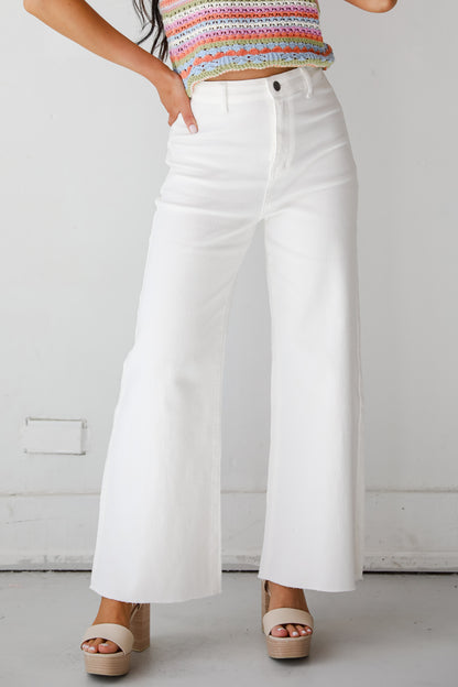 high rise white Wide Leg Jeans