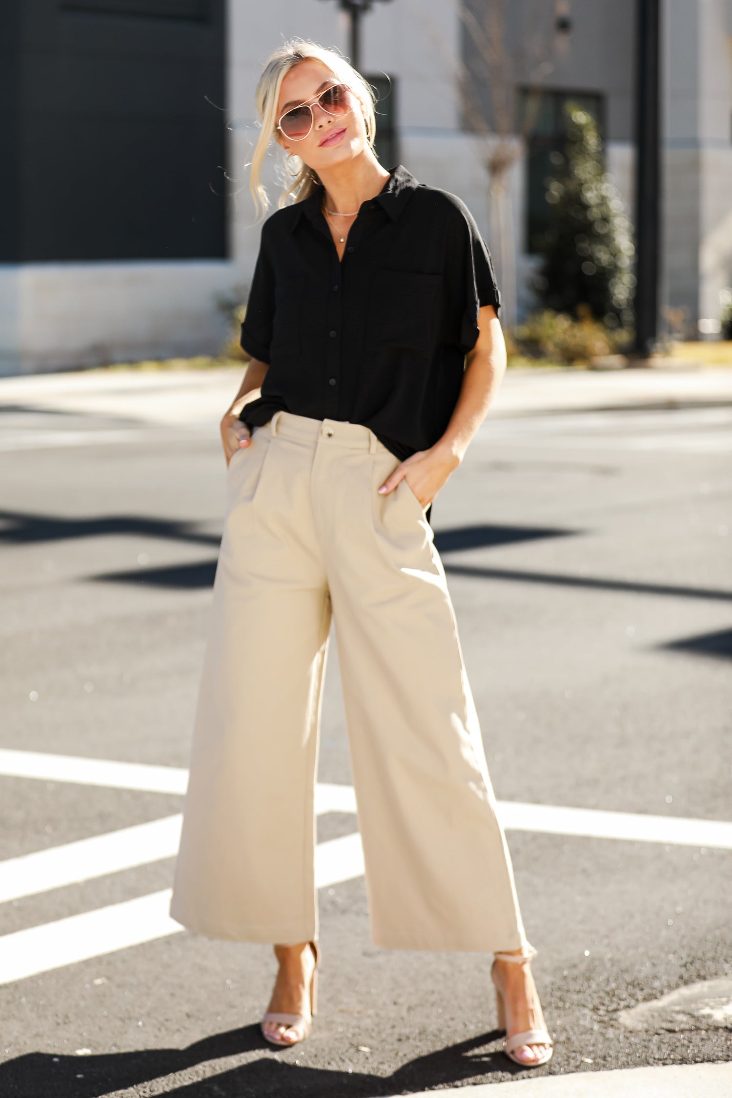 khaki Wide Leg Pants