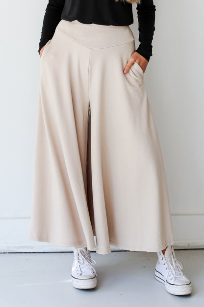 taupe Wide Leg Pants close up