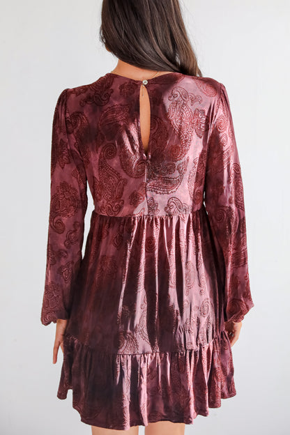 Signature Charm Wine Velvet Paisley Mini Dress