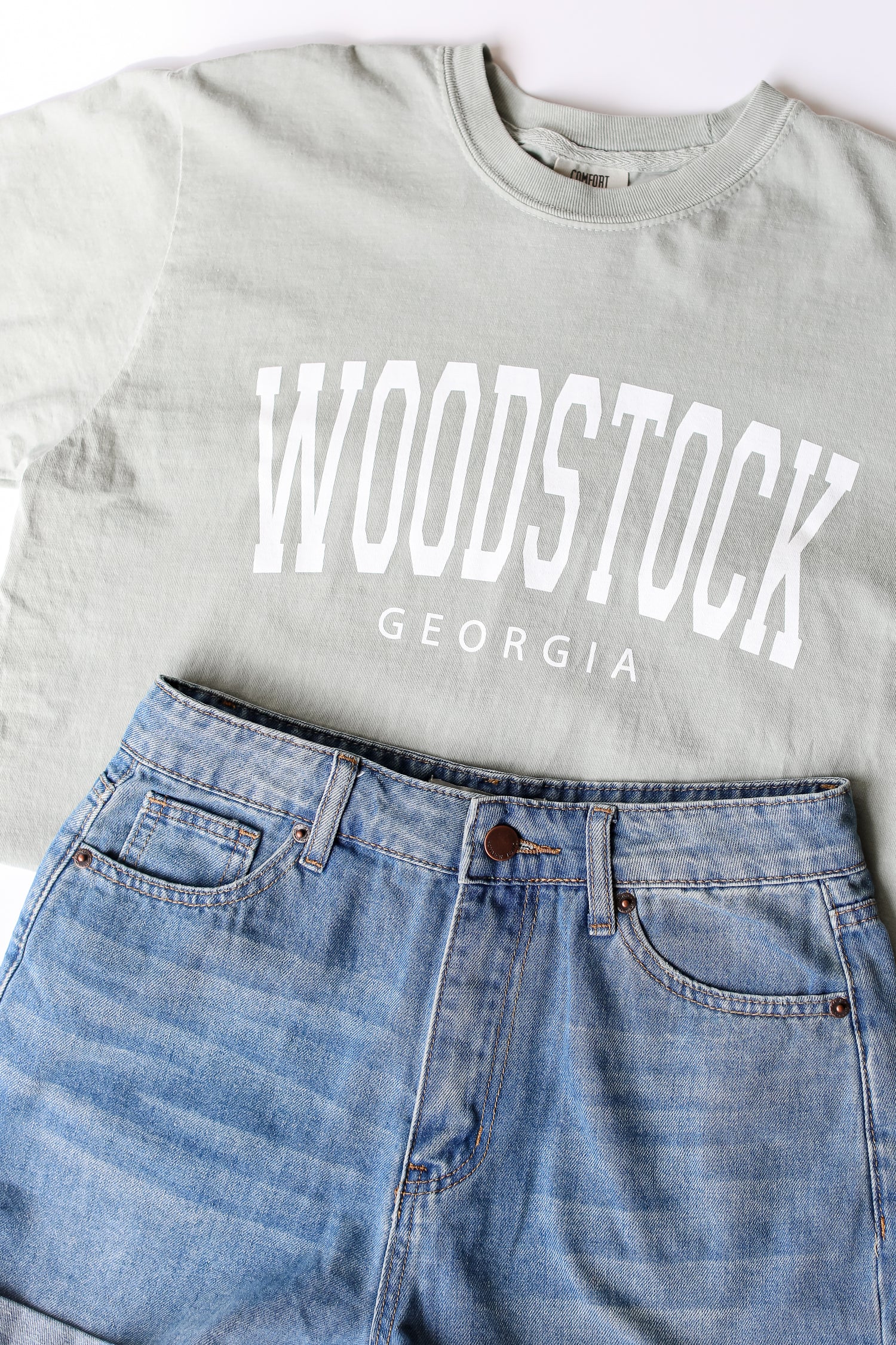 Sage Woodstock Georgia Block Letter Tee close up