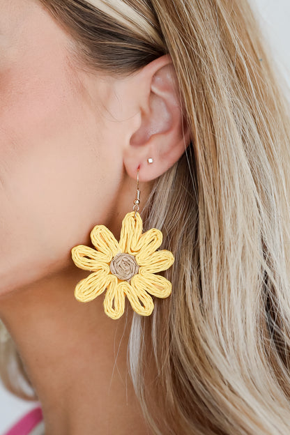 Audrey Yellow Straw Sunflower Statement Earrings