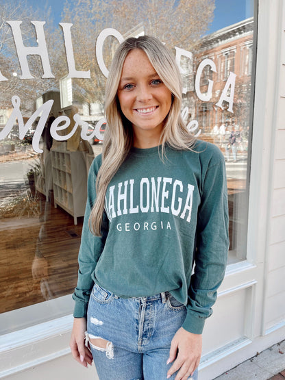 Teal Dahlonega Georgia Long Sleeve Tee front view