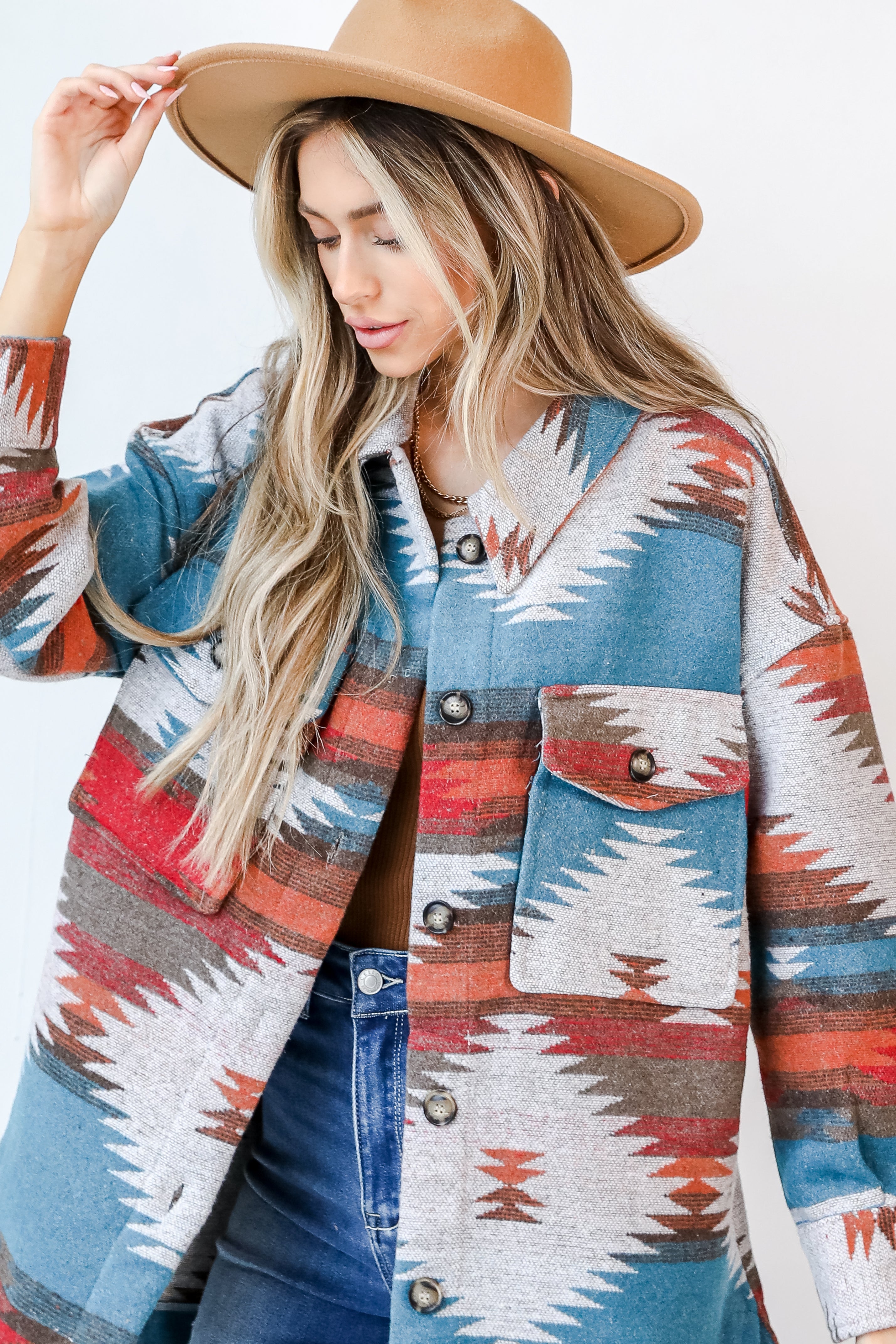 Aztec Shacket on model